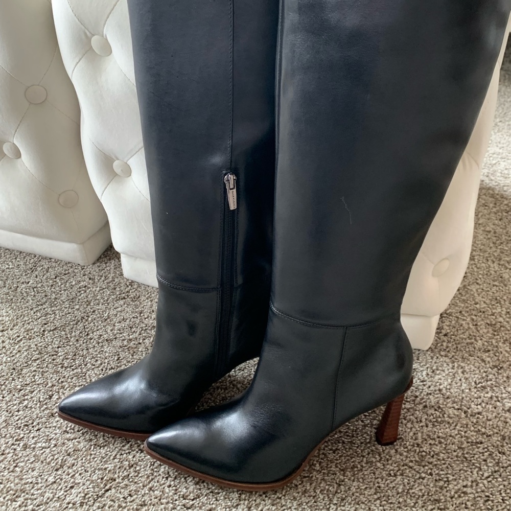 Vince Camuto Black Leather Pointed-Toe Knee Boots